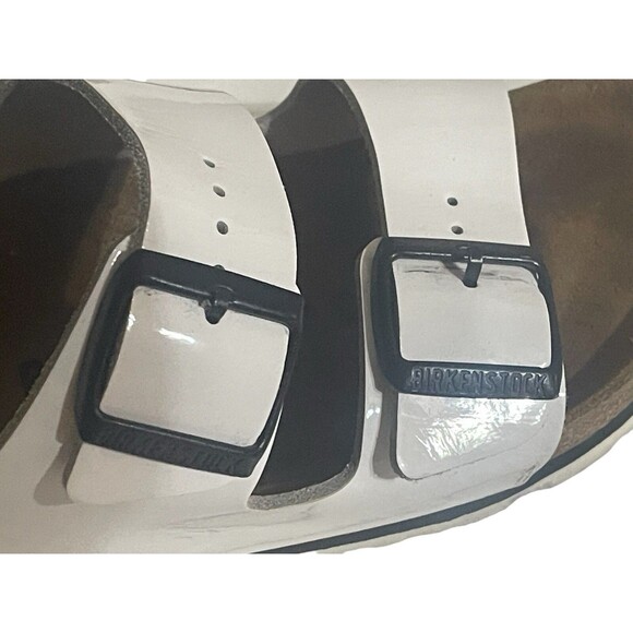 Birkenstock Sandals Womens 38 Arizona Buckle Straps Flats White Leather Slip On - Picture 7 of 14